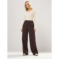 Long Tall Sally Military Button Trouser 36" - Brown
