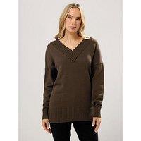 Long Tall Sally V Neck Jumper - Brown