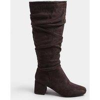 Yours Standard Fit Ruched Knee High Boot - Brown