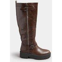 Yours Stanadrd Fit Buckle Detail Knee High Boot - Brown