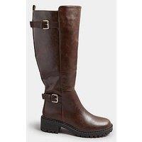 Yours Stanadrd Fit Buckle Detail Knee High Boot - Brown