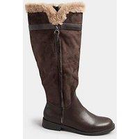 Yours Standard Fit Faux Fur Lined Knee High Boot - Brown