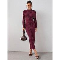 The Very Collection Ruched Front Midi Dress - Burgundy