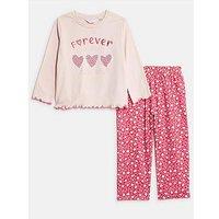 River Island Mini Mini Girls Heart Leopard Pyjamas Set - Pink
