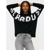 Religion Cute Fit Stardust Jumper In Soft Wool Mix Yarn With Large Slogan - Black