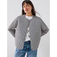 Barbour Cashel Check Collarless Quilted Jacket - Navy