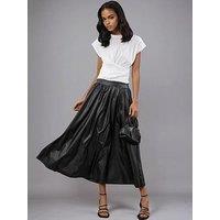 Religion Sophie Full Maxi Skirt In Black Faux Leather With Pockets