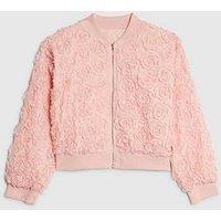 River Island Older Girls 3D Floral Bomber Jacket - Pink