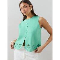 The Very Collection Crew Neck Flower Detail Knitted Waistcoat - Blue