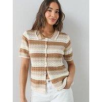 The Very Collection Collared Neck Short Sleeve Stripe Knitted Jumper