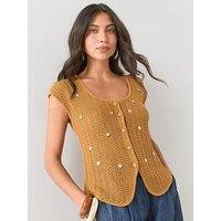 The Very Collection Scoop Neck Embellished Cardigan - Mustard
