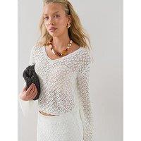 The Very Collection V Neck Pointelle Knit Top Coord - Cream