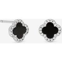 Jon Richard Simply Silver Sterling Silver 925 Pave And Jet Clover Stud Earrings