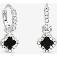 Jon Richard Simply Silver Sterling Silver 925 Pave And Jet Clover Charm Huggie Hoop Earrings