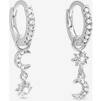 Jon Richard Simply Silver Sterling Silver 925 Pave Mismatch Celestial Hoop Earrings