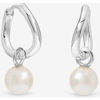 Jon Richard Simply Silver Sterling Silver 925 Polished And Pearl Fluid Charm Hoop Earrings
