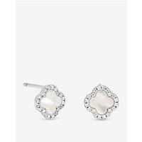 Jon Richard Simply Silver Sterling Silver 925 Pave Mother Of Pearl Clover Stud Earrings