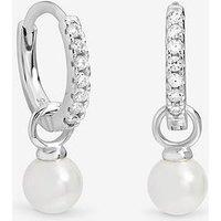 Jon Richard Simply Silver Sterling Silver 925 Cubic Zirconia Pave Pearl Hoop Earrings