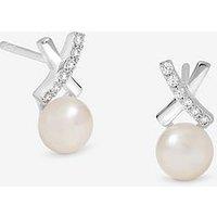 Jon Richard Simply Silver Sterling Silver 925 Polished And Pave Kiss Pearl Stud Earrings