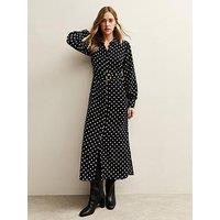 New Look Polka Dot Buckle Shirt Midi Dress - Black