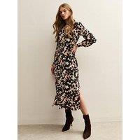 New Look Animal Print Buckle Shirt Midi Dress - Brown
