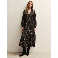 New Look Botanical Crepe Smock Midi Dress - Black