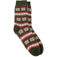 Totes Toasties Mens Sherpa Lined Fair Isle Slipper Socks - Red