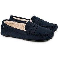 Totes Toasties Mens Suedette Moccasin Slipper With Faux Fur Lining - Navy