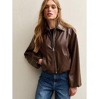New Look Brown Faux Leather Bubble Hem Jacket