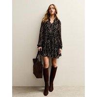 New Look Floral Chiffon Ruffle Tiered Mini Dress - Black