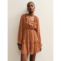 New Look Chiffon Ruffle Paisley Pattern Mini Dress - Orange