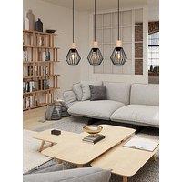 Eglo Palmorla Black Wire Steel & Wood 3 Light Pendant