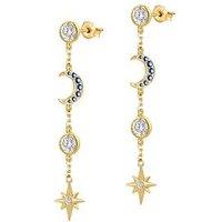 The Love Collection Gold Plated Sterling Silver Celestial Dropper Cz Earrings