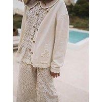 Lil Atelier Mini Girls Floral Collared Short Sleeve Co-Ord Blosue - Cream