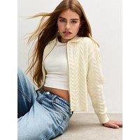 New Look 915 Girls Cable Knit Zip Through Cardigan - Cream