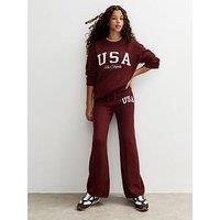 New Look 915 Girls Usa Slogan Wide Leg Knitted Trousers - Burgundy