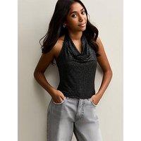 New Look 915 Girls Sparkly Cowl Neck Top - Black