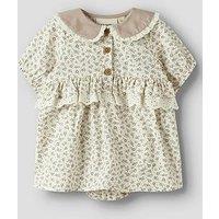 Lil Atelier Baby Girls Floral Collared Short Sleeve Body Dress - Cream