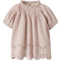 Lil Atelier Mini Girls Short Sleeve Woven Embroidered Co-Ord Blouse - Light Pink