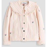 The Very Collection Girls Embroidered Denim Jacket - Pink/White