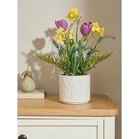 The Very Collection 39Cm Flowers In Embossed Ceramic Pot