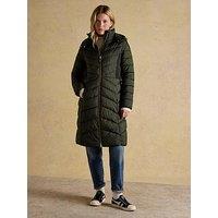 Joules Pembury Showerproof Longline Padded Coat With Hood - Khaki Green