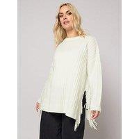 Yours Curve Slip Side Fringed Tunic - Ivory