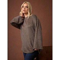 Yours Curve Eyelash Jumper - Brown