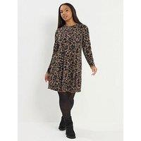 Yours Curve Printed Rib Tunic Dress - Natural