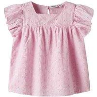 Name It Mini Girls Floral Embroidered Short Sleeve Co-Ord Blouse - Light Pink