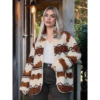 Yours Curve Zip Through Borg Fairisle Fleece - Brown