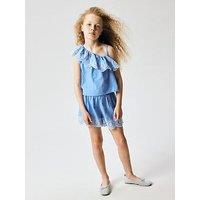 Name It Girls One Shoulder Chambray Embroidered Co-Ord Blouse - Blue