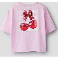 Name It Girls Cherry Back Print Short Sleeve Tshirt - Light Pink