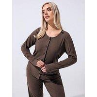 Yours Curve Button Down Long Sleeve Top - Brown